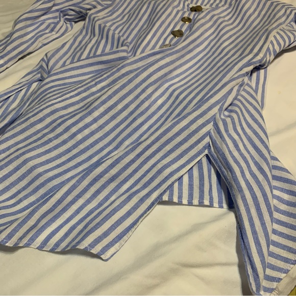ZARA Blue and White Linen Blend Tunic Top Blouse with Gold Button Detail. Size S - Picture 13 of 14